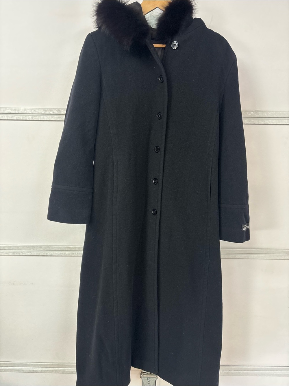 Classic Black Cashmere Blend Coat with Fur Trim